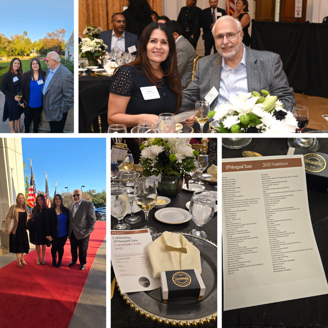 Collage showing ISYS team members attending the awards dinner, mingling at the event, and close-ups of the evening program and nominee list.