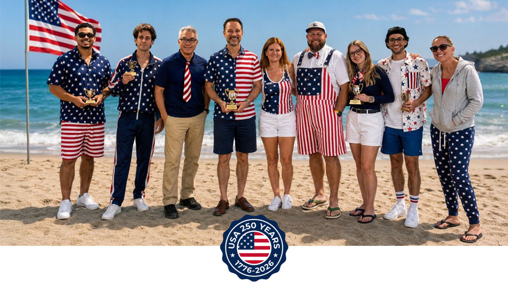 the customer reps from ISYS are enjoying fourth of July on the beach in patriotic attire.